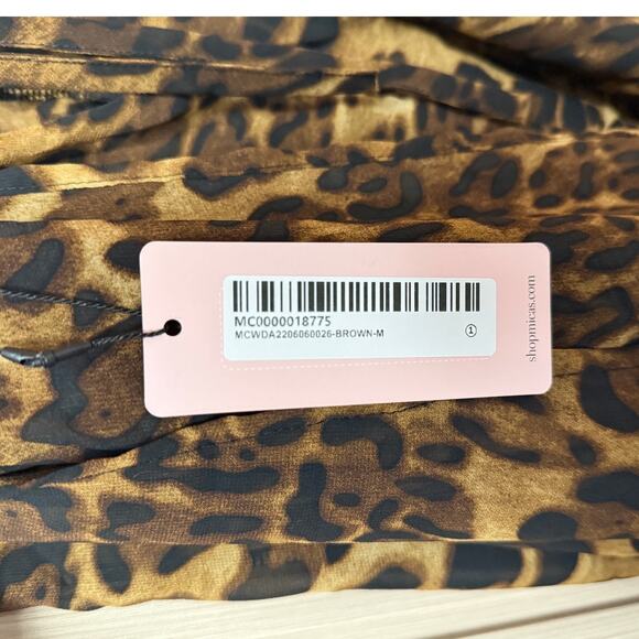 MICAS Leopard Print Sheer Draped Maxi Dress Brown Women’s Size M - Picture 8 of 11